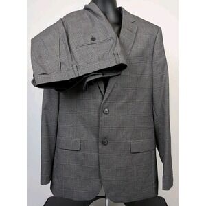 Ben Sherman Mens Bell Gray Plaid‎ Windowpane 2 PC Suit Size 40L 33W